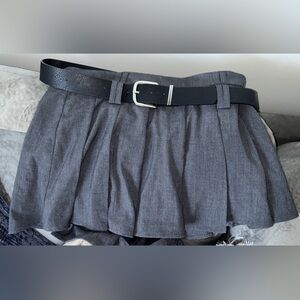 Gray Pleated Skort with Black Belt